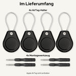Lieferumfang bei 4 Stück: 4 AirTag-Halter und 4 Montagewerkzeuge