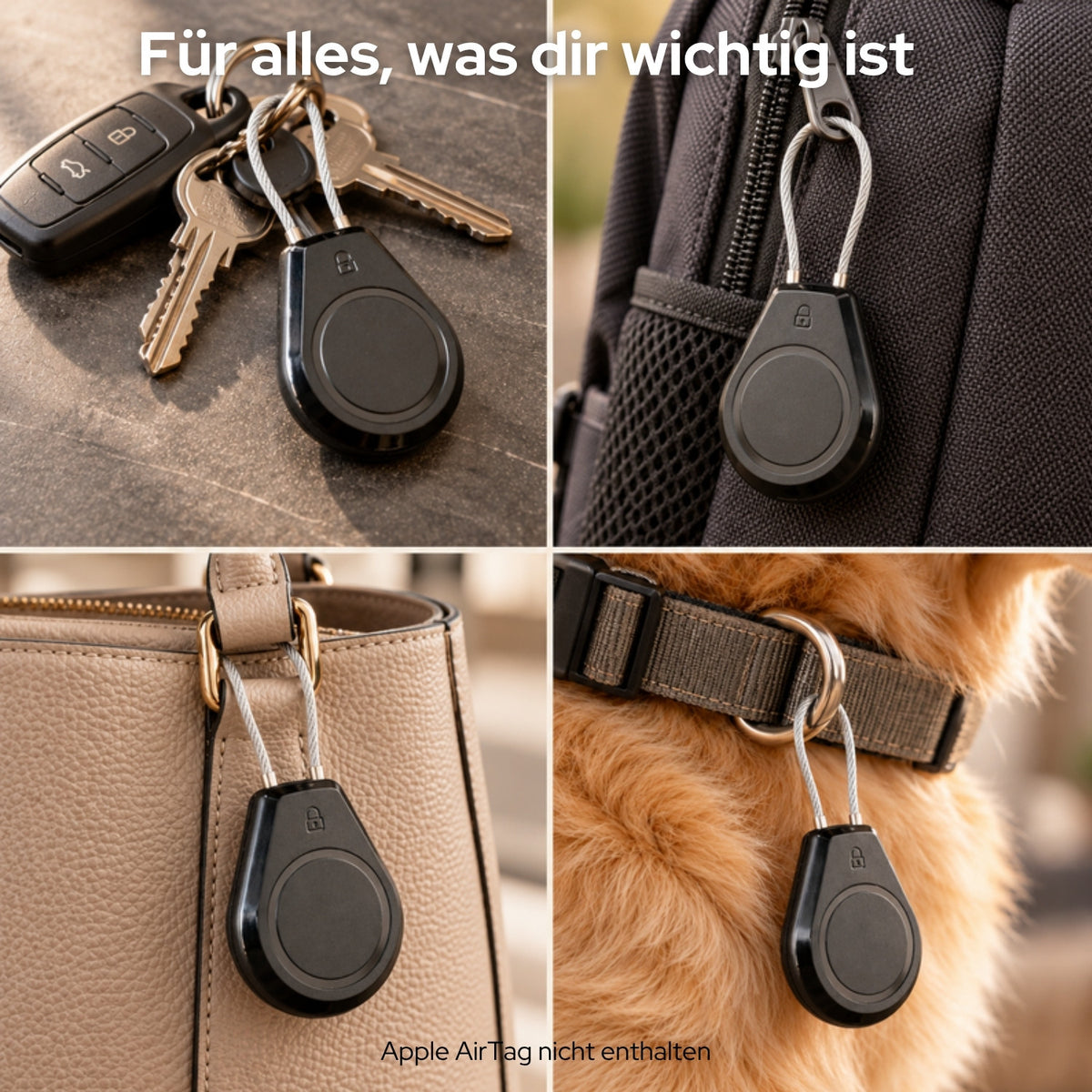 lang-de:AirTag-Halter an Schlüsseln, Rucksack, Handtasche und Hundehalsband