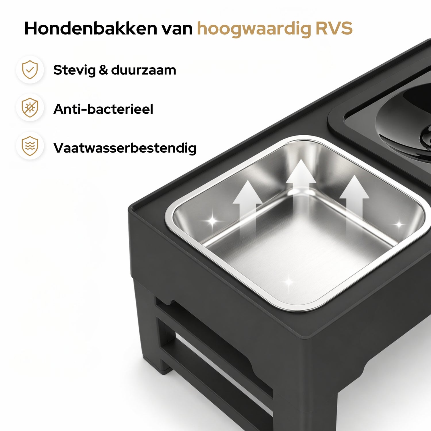 Verhoogde Voerbak en Drinkbak Hond - 2x RVS bak