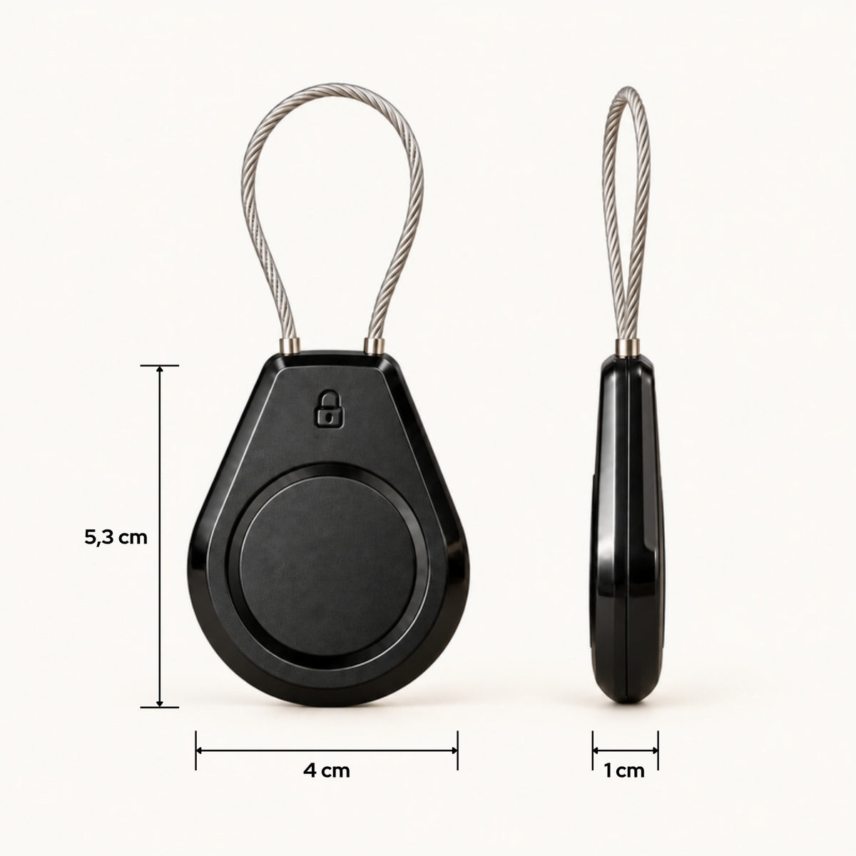 Afmetingen AirTag-houder: 5,3 cm hoog, 4 cm breed en 1 cm dik